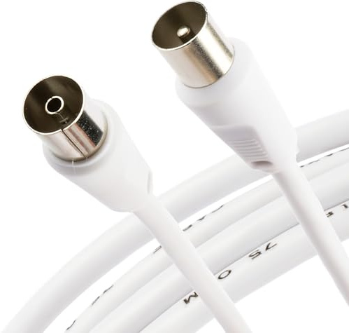2m TV Aerial Coax Cable with Female Adapter - Coaxial Satellite Antenna AV Lead Male to Female RF Connector Extension comapible with FreeView, FreeSat, Sky Box, BT (2m Plug to Socket Cable)