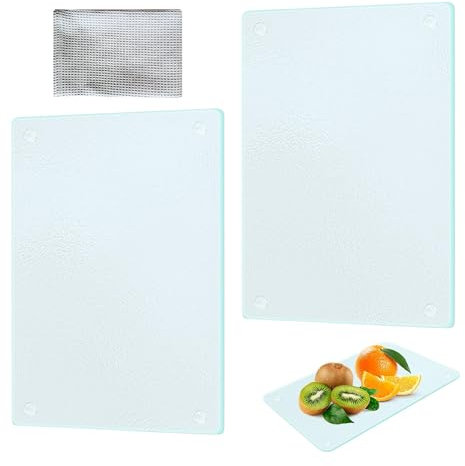 KBIBCK Lot de 2 planches à découper en verre 28 x 20 cm - Plaque de découpe en verre robuste - Résistantes à la chaleur et aux rayures - Pour plan de travail de cuisine, cuisine de table sans