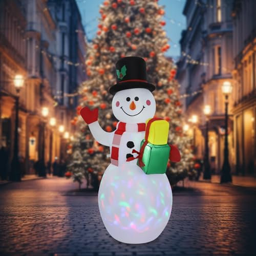 WindWilder 150cm LED Schneemann Beleuchtet Aufblasbar Snowman Outdoor Außenbereich Schneemänner Weihnachtsbeleuchtung weihnachtsdeko Weihnachtsfigur mit Rotierendes Farbiges Licht, 2 Min Aufblaszeit