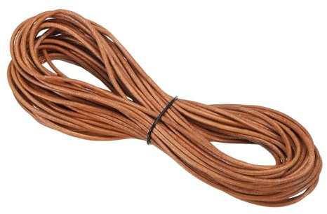 PATIKIL Cordino in Pelle Intrecciata Rotonda, 1.5mm Cordoncino in Pelle Piatto Piegata Corda di Cuoio per Artigianato, Creazione Gioielli, Collane, Bracciali, Marrone(10ft)