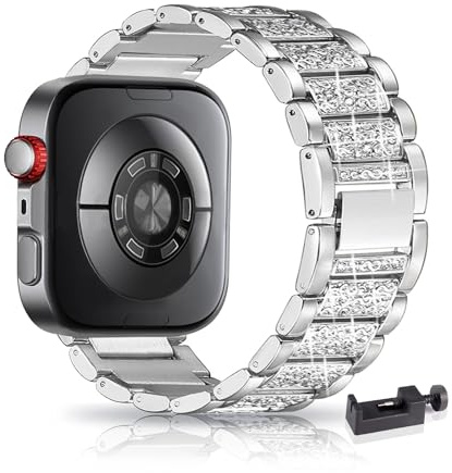 Armband Kompatibel mit Huawei Watch Fit 4/4 Pro Armbänder Edelstahl Metall Strass Glitzer Verstellbare Uhrenarmband für Frauen Elegant Ersatzbänder für Huawei Watch Fit 4/4 Pro (1,Eine Grösse)