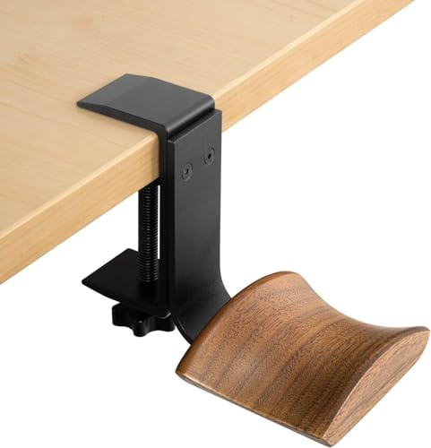 Walnut Wood Headset Holder Universal Adjustable Clamp-on Headphone Stand | Headphone Holder with 6cm Wide Walnut Headrest,Headset Stand Aluminum Headphone Hook for Over Ear and Gaming