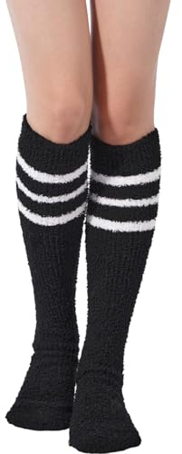 Women Knee High Socks Striped Calf Halloween Sock Thick Plush Leg Warmers