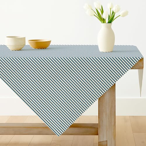 Luzzxfa Marineblau Gestreifte Tischdecke 85x85 cm aus Polyester, Abwaschbar, Fleckschutz, Quadratisch, Modern, für Küche, Urlaub, Party, Drinnen