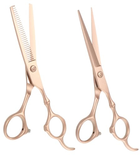 TOPPERFUN Haarschneidescheren 6 Zoll 2 Stück aus Edelstahl Elegante Friseurschere mit Fingerschutz Goldfarben Praktisch für Friseursalon und Zuhause
