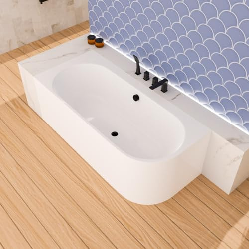 ECOLAM halb freistehende Badewanne Vigoo 165x75/ 175x75/ 180x80 [cm] links/rechts Wandmontage (Schwarz, 165x75 cm links)