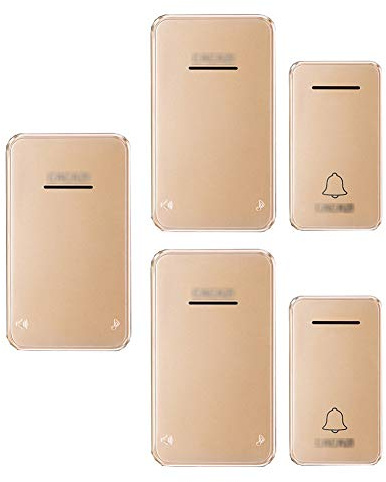 Sonnette sans Fil, kit de Carillon étanche et Auto-alimenté, 2 Boutons-poussoirs et 3 récepteurs, portée de 208 m, 48 carillons, Volume à 6 Niveaux, sonnettes enfichables, 1 (2 (2)