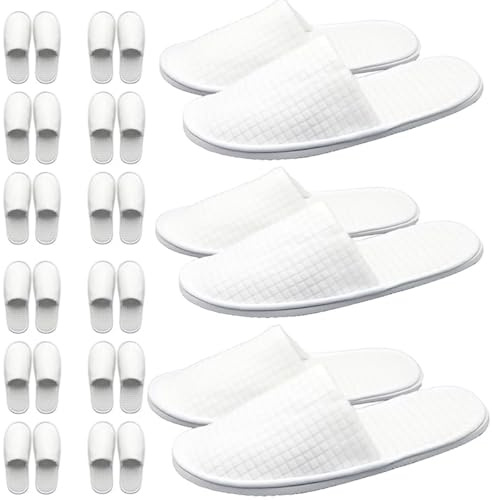 DNSHAN 10 par vita spatofflor med våffelstängda tå, hotelltofflor passar de flesta män och kvinnor för spa, festgäst, hotell och resor
