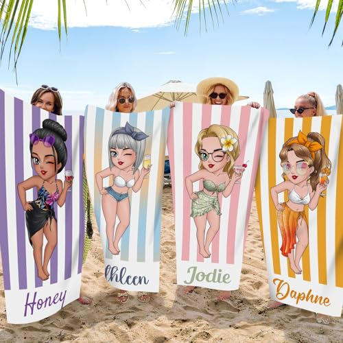 MJARTORIA Personalisiert Strandtuch Microfaser Badetuch Groß mit Namen Damen, BFF Dress-Up Beach Towel Handtuch Stranddecke Schnelltrocknend für Reise Schwimmen Yoga Fitness 76x152cm Mikrofaser