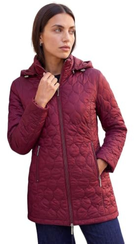 Roman Women Padded Longline Coat with Hood - Ladies Zip Through Autumn Winter Long Length Lightweight Quilted Warm Cosy Everyday Zip Up Casual Jackets Coats