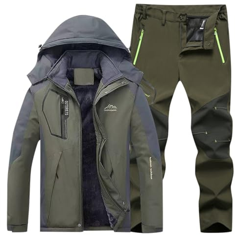 Générique Set Impermeabile Per Uomo Tattico Giacca E Pantaloni Militari Caldo Pile Manica Lunga Con Cappuccio Camouflage Softshell Impermeabile Uomini Per Campeggio Caccia Pesca Outdoor, Verde
