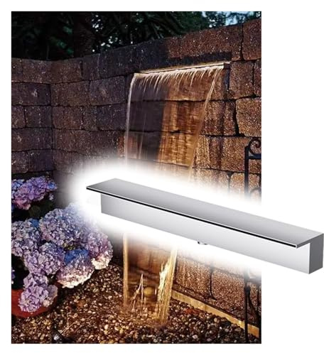 KPKPK 1 Stück Edelstahl-Wandbrunnen-Sprühdüse – individuell anpassbarer Wasserfallüberlauf for Garten, Terrasse, Spa und Fischteiche(Silver,34in)