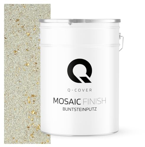 Q-COVER Buntsteinputz 25 Kg Weiß mit goldenem Mica M08 Mosaikputz Sockelputz Dekorative Putz Innen & Außen Fassadenputz Fertigputz Edelputz Oberputz Kratzfest Wetterfest