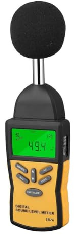 NiuLumea Misuratore di livello sonoro digitale con 30-130 dB per portata, precisione 1,5 dB, display LCD, test del rumore veloce/lento, design portatile, giallo