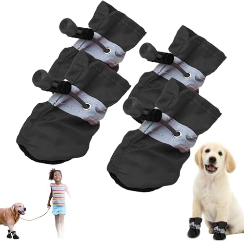 Hundeschuhe Pfotenschutz, 4 Stück Plüsch Hundestiefel Winter, Wasserdicht Anti-Rutsch Hunde Schuhe, Hund Schneestiefel, Bequeme Atmungsaktive, für Kleine, Mittlere und Große (Schwarz, 1.5-3kg)