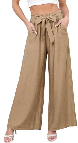 Genfien Pantalones Mujer Verano Cómodos Cintura Alta Elástica Ligero Pantalon Anchos Casual Rectos Fluido Pantalon con Bolsillos