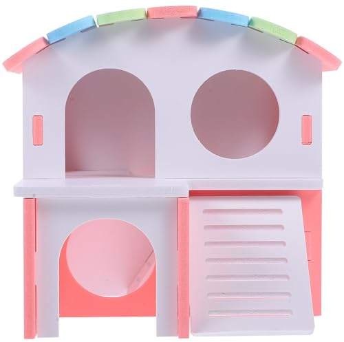 HOMSFOU Niche pour Hamster Double Étage en Bois Écologique Grosse Taille, Maison pour Cochons d'Inde avec Rampe, Cabane Résistante PVC pour Cage et Petits Animaux de Compagnie