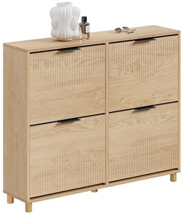 SoBuy schuhschrank schmal - schuhschrank Holz 24cm breit, große Kapazität für Schuhe bis Größe 47, nordisches Design, ideal für Flur, Eingangsbereich, Familie, Farbe Holz, Maße 100x24x83cm, FSR214-N