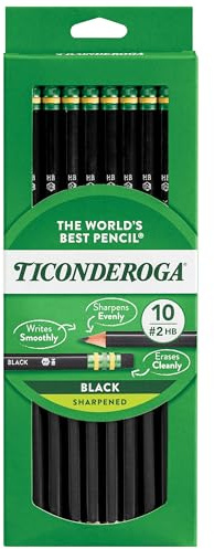 Ticonderoga Wood-Cased Pencils, Pre-Sharpened, 2 HB Soft, Black, 10 Count