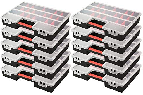 Kreher 10 Stück XL Sortimentskasten, Organizer mit 21 variablen Einteilern pro Box. Maße BxTxH in cm: 46 x 32 x 8 cm, SPAR SET