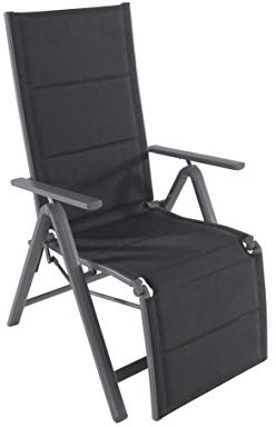greemotion Chaise relax de jardin Grenada – Chaise longue de jardin avec dossier réglable – Fauteuil multiposition noir – Bain de soleil ajustable – Transat inclinable avec accoudoir et repose pied
