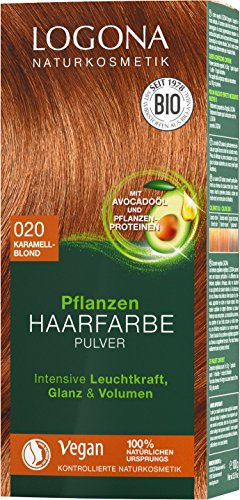 LOGONA Naturkosmetik Tinte vegetal en polvo para el cabello, 020 Rubio Caramelo, con aceite de aguacate, vegano y natural, con henna, 2 unidades de 100 g