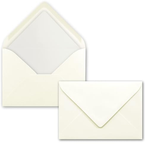 50 Briefumschläge Natur-Weiß - DIN C6 - gefüttert mit weißem Seidenpapier - 90 g/m² - 11,4 x 16,2 cm - Nassklebung - NEUSER PAPIER