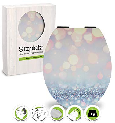 SITZPLATZ® WC-Sitz mit Absenkautomatik, Blumen Dekor Schimmer, Soft-Touch Toilettensitz, Holzkern, FastFix Befestigung, Standard O Form universal, Metallscharnier, samtener Soft Touch, Motiv, 40674 1