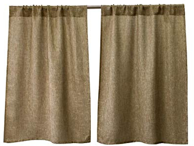 Valea Home Burlap Tier Curtains for Kitchen Rustic Tan Rod Pocket Curtains for Short Window 36 inch Linen Cafe Curtains, Set of 2