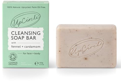 UpCircle Fennel + Cardamom Chai Soap Bar 100g - Certified Organic Vegan Cleanser For Face And Body - Green Clay, Glycerin + Shea Butter Draw Toxins From Pores - Palm Oil Free