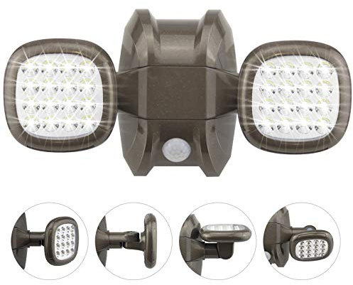 HONWELL Motion Sensor Light Outdoor Indoor Security Light 32 LED Battery Operated Dual Head Spotlight IP65 Waterproof Flood Light, Motion Detector Wall Lights for Outside Backyard Garden Patio Porch