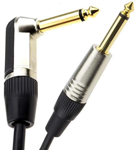 kenable Gold Right Angle MONO Jack 6.35mm Guitar/Amp LOW NOISE Cable Lead 8m