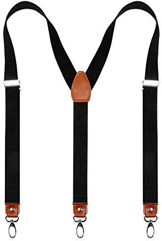 Alizeal Mens 1 Inch Suspender Leather Joint 3 Swivel Hooks, Black