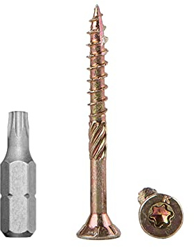 (Pack of 200 pcs) Yellow Zinc Plated Steel 3.5 x 50 mm Wood Screws, Torx Head, Type 17, Countersunk Head, Chipboard Screws (200, 3.5 x 50 mm)