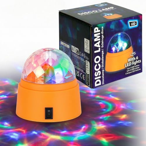 LED-festbelysning mini disco lampa stämningsbelysning festljus effektljus med 6 lysdioder 360° roterande, perfekt för resor för fester födelsedagsfest klubb, batteridriven