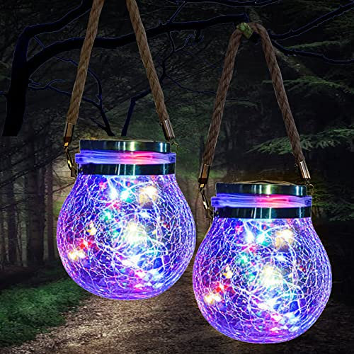 Lot de 2 lanternes solaires d'extérieur à 30 XRR à suspendre - Lampes solaires décoratives étanches pour chemin, terrasse, pelouse, cour, décoration de jardin (multicolore)