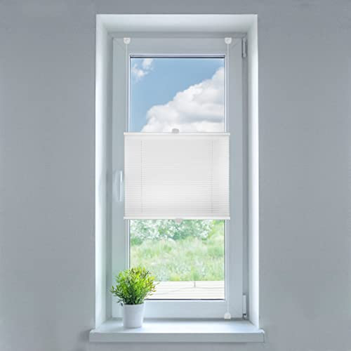 SN Deco - Plissee Klemmfix, ohne Bohren TG-01 weiß | Lichtdurchlässig | Crushed Look | Sonnenschutz (120 x 130 cm)