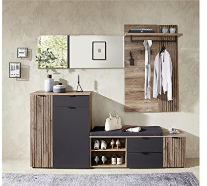 möbelando Garderobe Flureinrichtung Dielenmöbel Komplett Set Flur Lydias II (4-teilig)