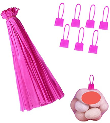 Molyorch 100 Pezzi Rete Per Imballaggio Frutta, Borsa a Rete da Frutta, Borsa in Rete Uovo, per Uova Confezionate, Raccogliere Piccole Parti, Frutta Fresca (Fibbia Rosa)