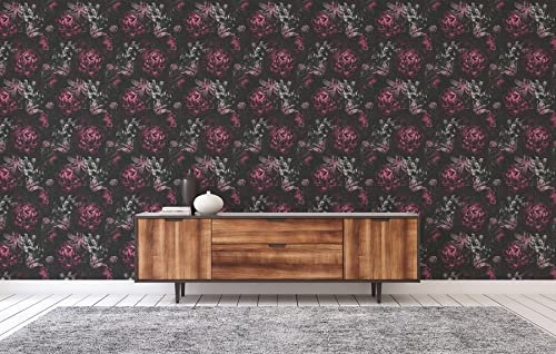 TADESSI Tapete Blumen Mario M1-No.3456 | Vliestapete | Lila | Schwarz | Floral | Natur