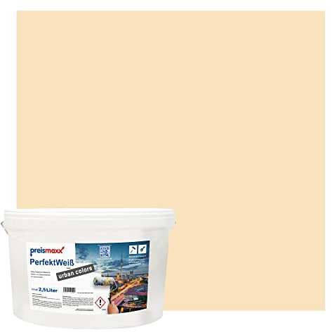 Preismaxx Perfektweiß urban colors, bunte Wandfarbe, beige, biscuitbeige, biscuit 2,5L, Innenfarbe, hohe Deckkraft Klasse 2, matt