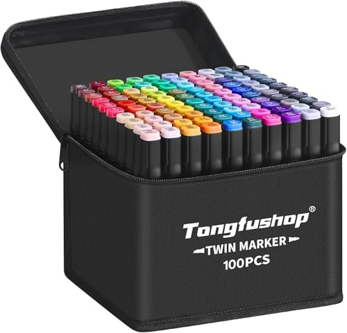 Tongfushop 100 Farben Alkohol Marker Set, Chisel & Feinspitze Alcohol Marker Stifte, 2s Schnelltrocknend Permanent Filzstifte für Künstler, Designer & Erwachsene Zeichnen, Design, Manga, Rendering