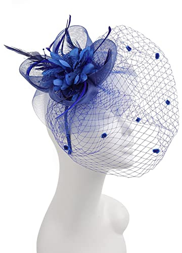 Fascinator Damen, Fascinator Damen Hut Blume Mesh Federn Schleier Hüte Cocktail Tee Party Kopfbedeckung Hochzeit Cocktail Jockey Club Kopfschmuck Fascinator Braut Stirnband Haarschmuck