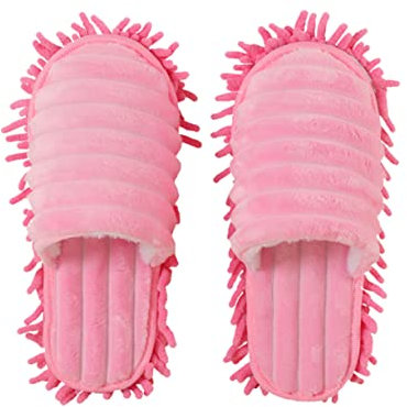 DOITOOL Pantoufles de Nettoyage Balai-serpillière pour Femme sous-Pied Amovible Microfibre Rose Nettoyez Baisser