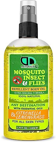 50ml Spray | 100% Natural Mosquito, Insect & Flies Repplent Body Oil with Citronella & Lamongrass Essential Oils, for All Body Types