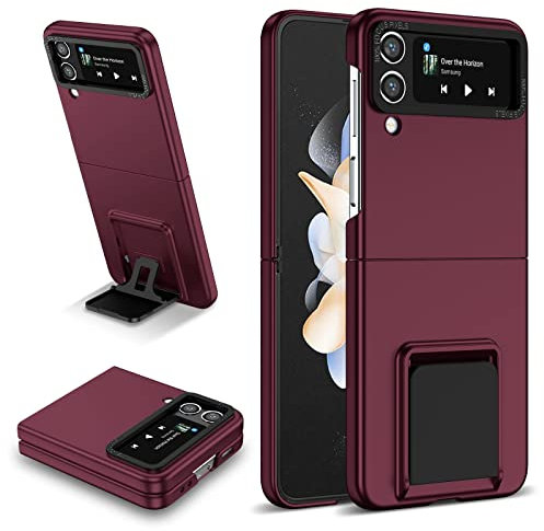 YOUULAR Stereo Stand Folding Mobile Phone Case for Samsung Galaxy Z Flip 4 5G,Hard PC Material, Impact-Resistant and Drop-Resistant Shockproof Protective Phone Cover for Samsung Z Flip4 Cases Wine Red