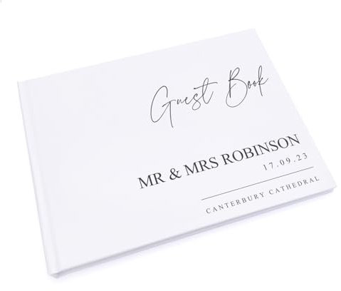 Personalised Minimalist Script Wedding Guestbook 80 Lined Pages Hardback