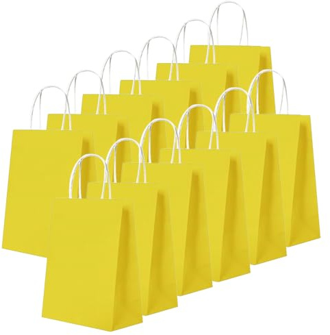 24 Stück Gelb Kraft Papiertüte,Geschenktüten Klein mit Henkel 16 x 22 x 8 cm Papiertüten,Geschenkverpackung Papiertragetasche Gastgeschenke Tüten zum Ostern，Weihnachten,Geburtstag,Hochzeitsfeiern