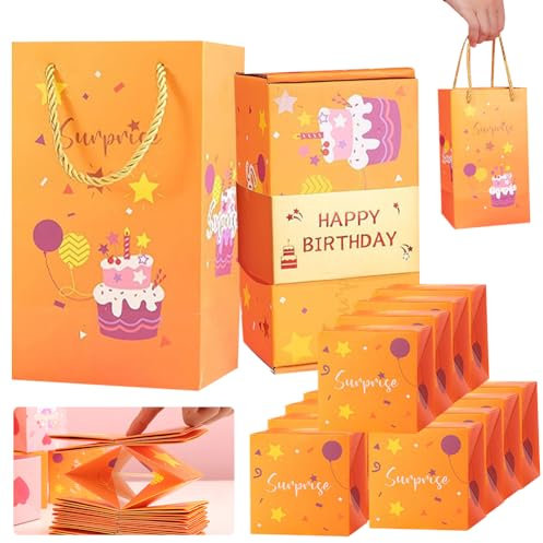 Überraschung Geschenkbox Explosion Geschenkbox, Pop Up Explosion Box, DIY Foto Faltbare Geschenkbox, Explosion Geschenk Hüpfbox mit 12 Bounce Karten für Geburtstag, Hochzeit, Weihnachtsfeier und