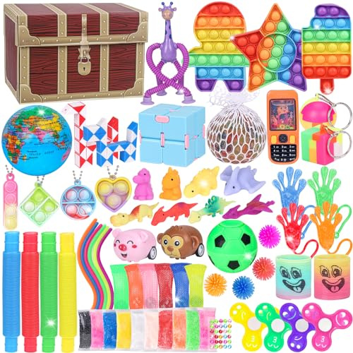 KUBUSFLY Fidget Toys, 68 Pack Party Favors for Kids, Treasure Box Toys for Classroom Prizes, Sensory Fidget Toys Carnival Prizes, Pinata Filler, Goodie Bag Stuffers Gifts for Kids Age 8 9 10 11 12+